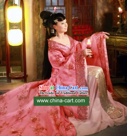 Traditional Chinese Pink Long Tail Wedding Dress for Women