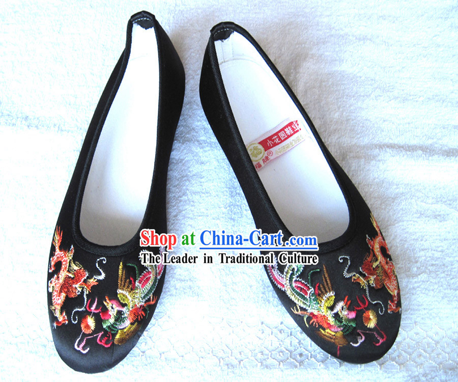 Traditional Chinese Black Wedding Phoenix Cloth Shoes for Women