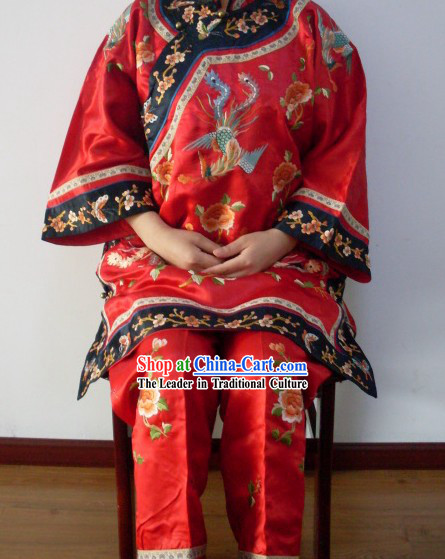 Traditional Chinese Red Embroidered Phoenix Wedding Suit for Brides