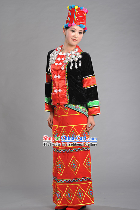 Chinese Jingpo Minority Ethnic Clothing for Women