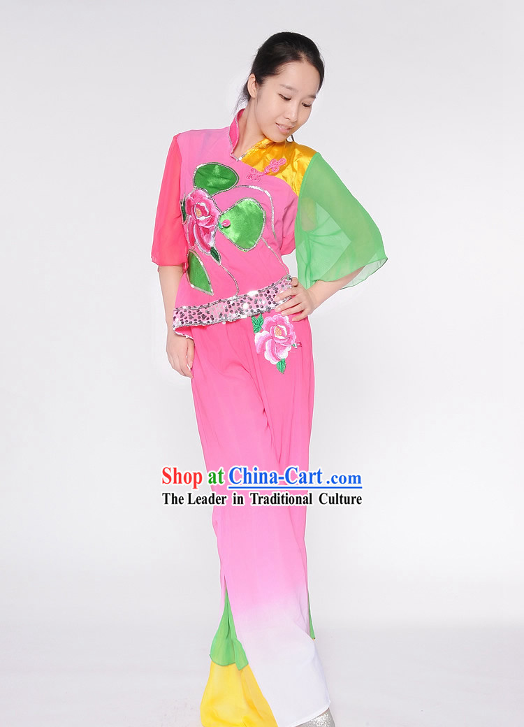 Yangge Classic Peony Dance Outfit for Girls