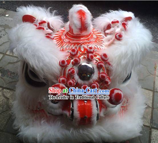 Top Handmade White Sheep Fur Lion Head Tail Pants Complete Set