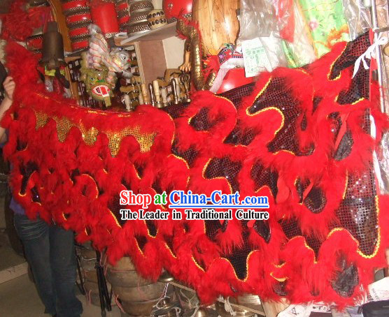 Traditional Chinese Red Sheep Fur Lion Dance Body Tail Set