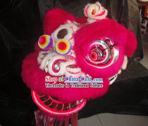 Luminous Peachblow Sheep Fur Lion Dance Mask Costume Complete Set