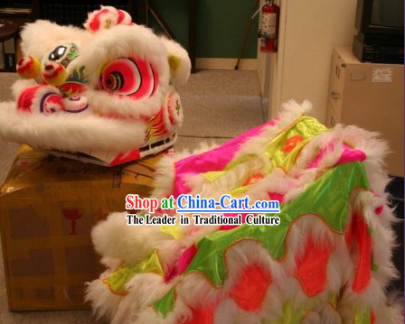 Top Rainbow Color Sheep Fur Lion Dance Mask Uniform Complete Set
