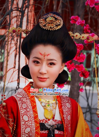 Tang Dynasty Empress Wig and Phoenix Crown Hair Accessories