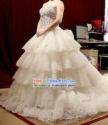 Stunning White Wedding Dress Bride Veil Complete Set for Brides