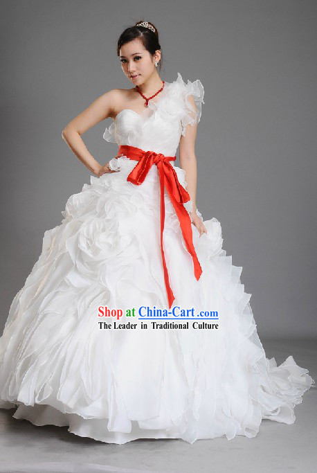 Traditional Chinese Romantic White Wedding Wear Bride Veil Complete Set for Women