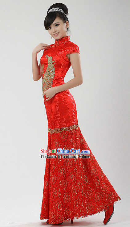 Traditional Chinese Lucky Red Wedding Long Qipao