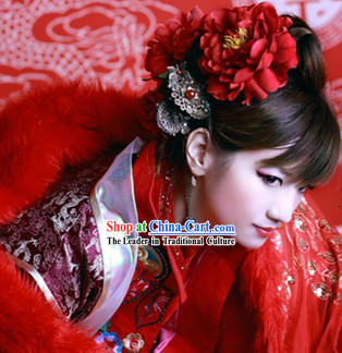 Tang Dynasty Beauty Red Flower Headpiece
