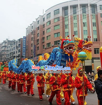 Blue and Yellow Peking Dragon Dance Costumes 2 Complete Sets