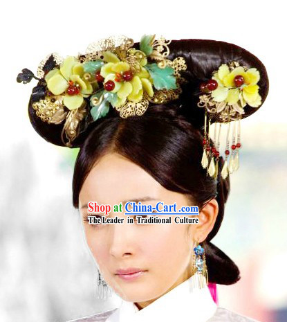 Ancient Chinese Qing Dynasty Princess Wig and Hair Accessories