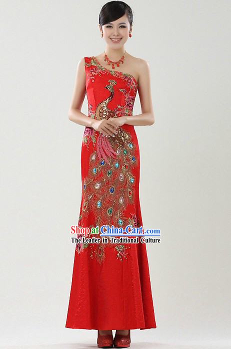 Lucky Red Chinese Wedding Evening Dress