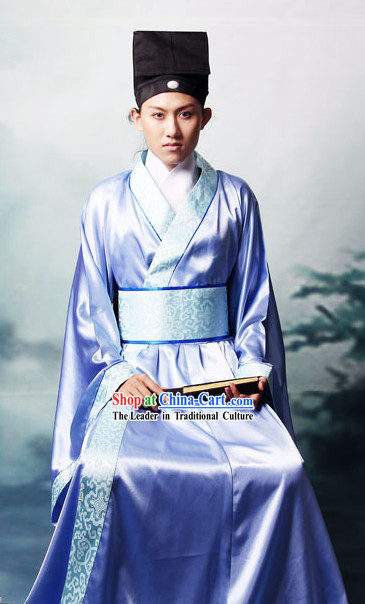 Ancient Chinese Scholar Costume and Hat for Men