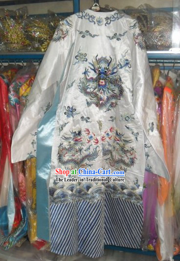 Chinese Beijing Opera White Embroidered Dragon Costumes