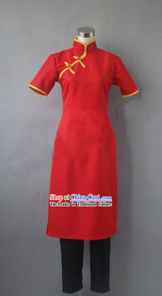 Traditional Chinese Red Dragon Dancer Uniform for Women