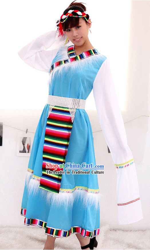 Chinese Traditional Tibet Dance Costume Complete Set