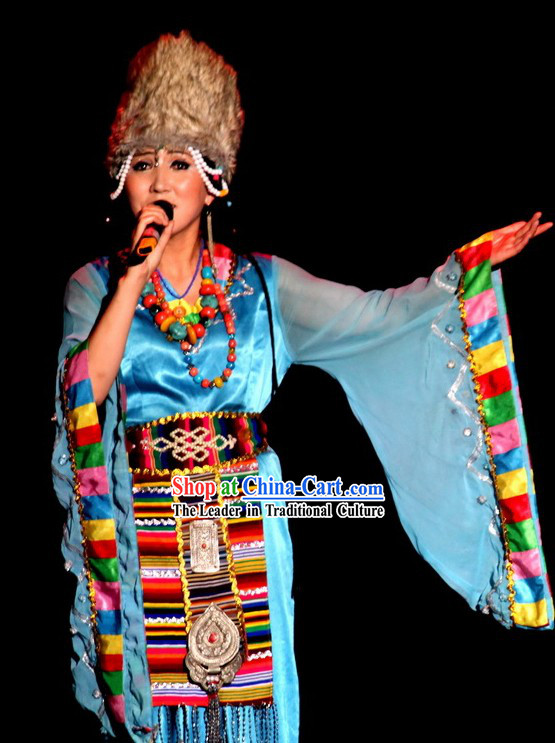 Chinese Tibetan Women Clothing and Hat Set
