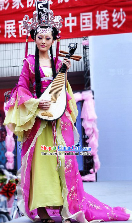 Traditional Chinese Musician Costumes and Headpiece Complete Set