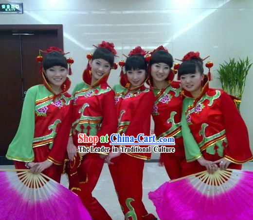 Chinese Group Fan Dance Costumes Set