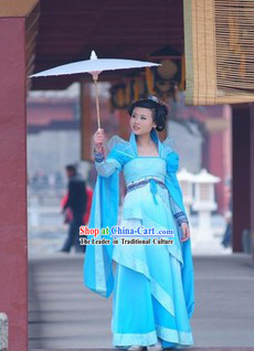 Blue Chinese Han Dynasty Clothing for Women