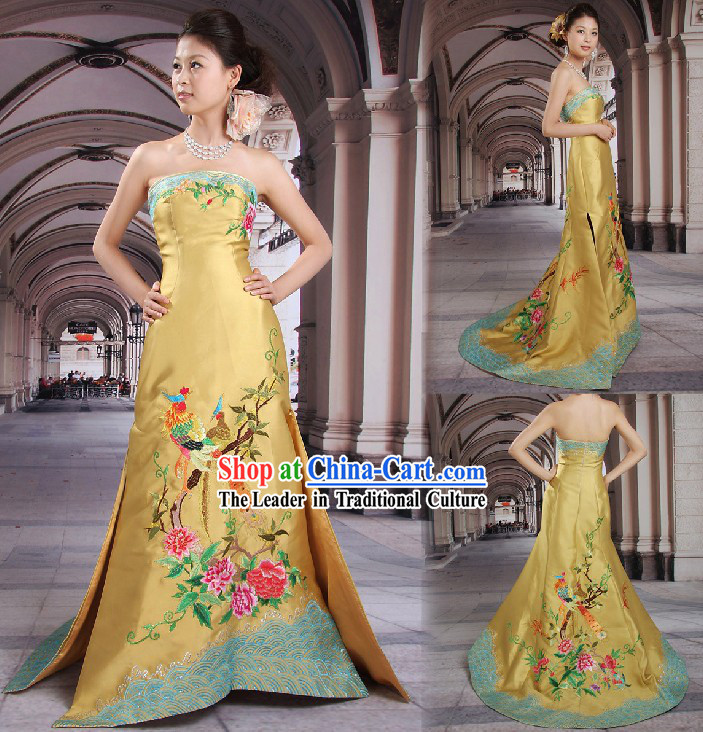 Stunning Chinese Embroidered Wedding Evening Dress