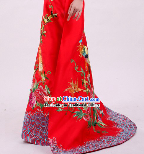 Tailor Made Lucky Red Silk Wedding Dress for Bride