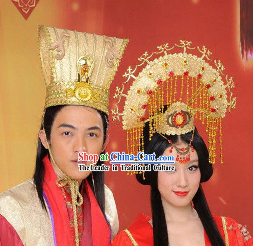 Two Chinese Wedding Hats for Men and Women