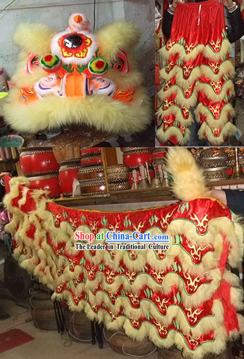 Glowing in Dark Luminous Long Wool Lion Dance Costume Complete Set