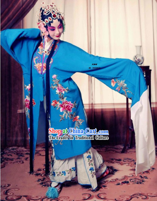 Chinese Beijing Opera Blue Hua Dan Women Costumes and Pants
