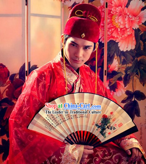 Traditional Chinese Groom Wedding Dress and Hat