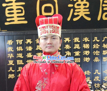 Ancient Chinese Wedding Dress and Hat for Men