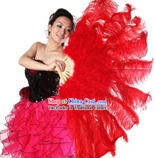 Red Big Ostrich Feather Fans