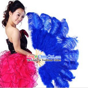 Blue Big Ostrich Feather Dance Fans