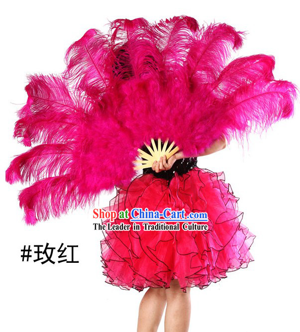 Pink Red Big Ostrich Feather Dancing Fans