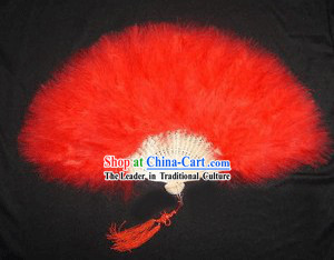 Chinese Classical Red Ostrich Feather Dance Fan
