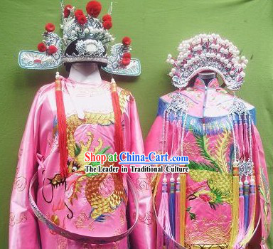 Chinese Opera Princess and Her Bridegroom Wedding Costumes and Crowns