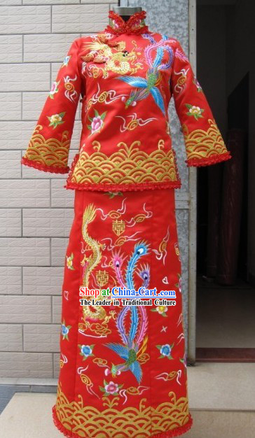 Traditional Chinese Dragon Phoenix Happiness Wedding Dress