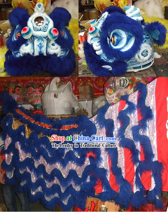 Supreme Deep Blue Long Wool Lion Dance Costume Complete Set