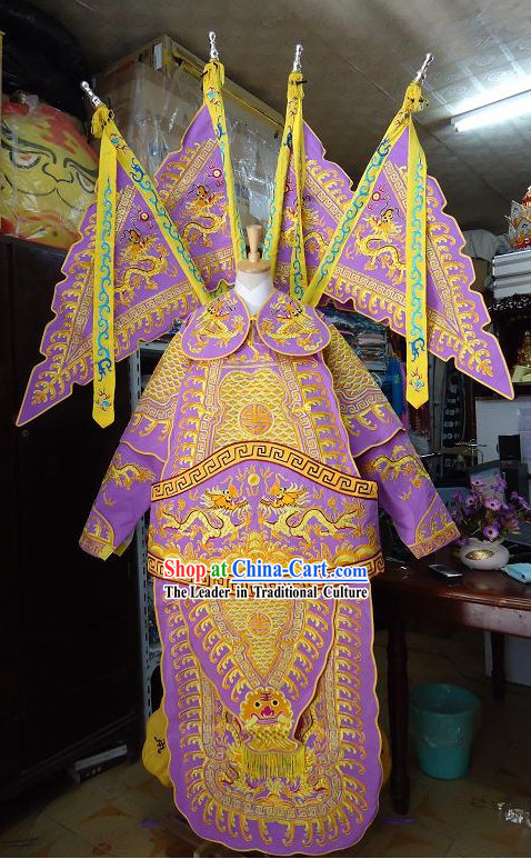 Peking Opera Military Officer Armor Costume Complete Set with Flags