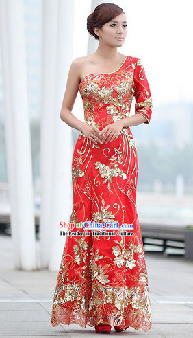 Shinning Chinese Classic Red Wedding Cheongsam