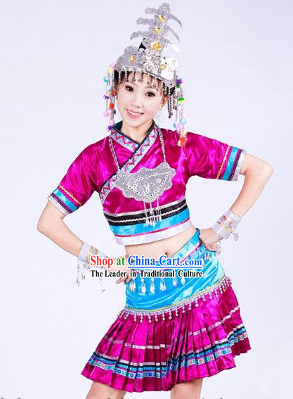 Chinese Minority Dance Costumes and Headpiece for Women