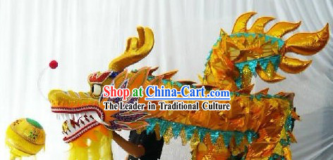 Golden Net Dragon Dance Head and Costumes with Blue Border