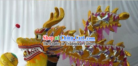 Silver Net Dragon Dance Head and Costumes with Pink Border