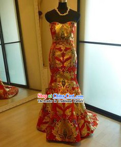 Chinese Stunning Long Wedding Dragon Evening Dress
