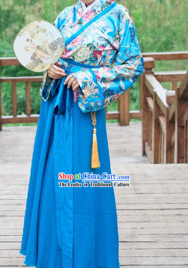 Ancient Chinese Blue Hanfu Clothing for Girls