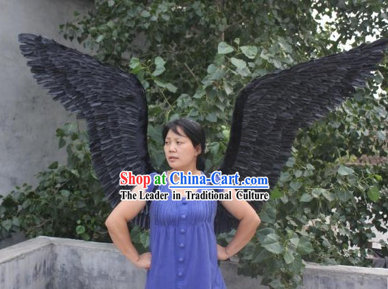 Handmade Pure Black Feather Angel Wings Dance Performance Prop