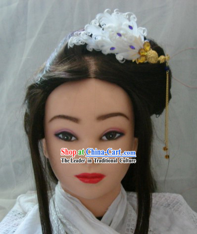 Handmade Ancient Chinese Style White Peacock Headpiece