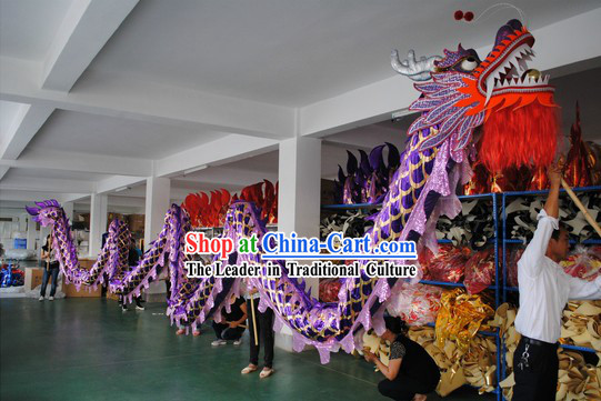 Shinning Purple Competition and Parade Dragon Dance Costumes for Nine or Ten People