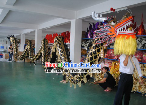 Shinning Black Competition and Parade Dragon Dance Costumes for Nine or Ten People